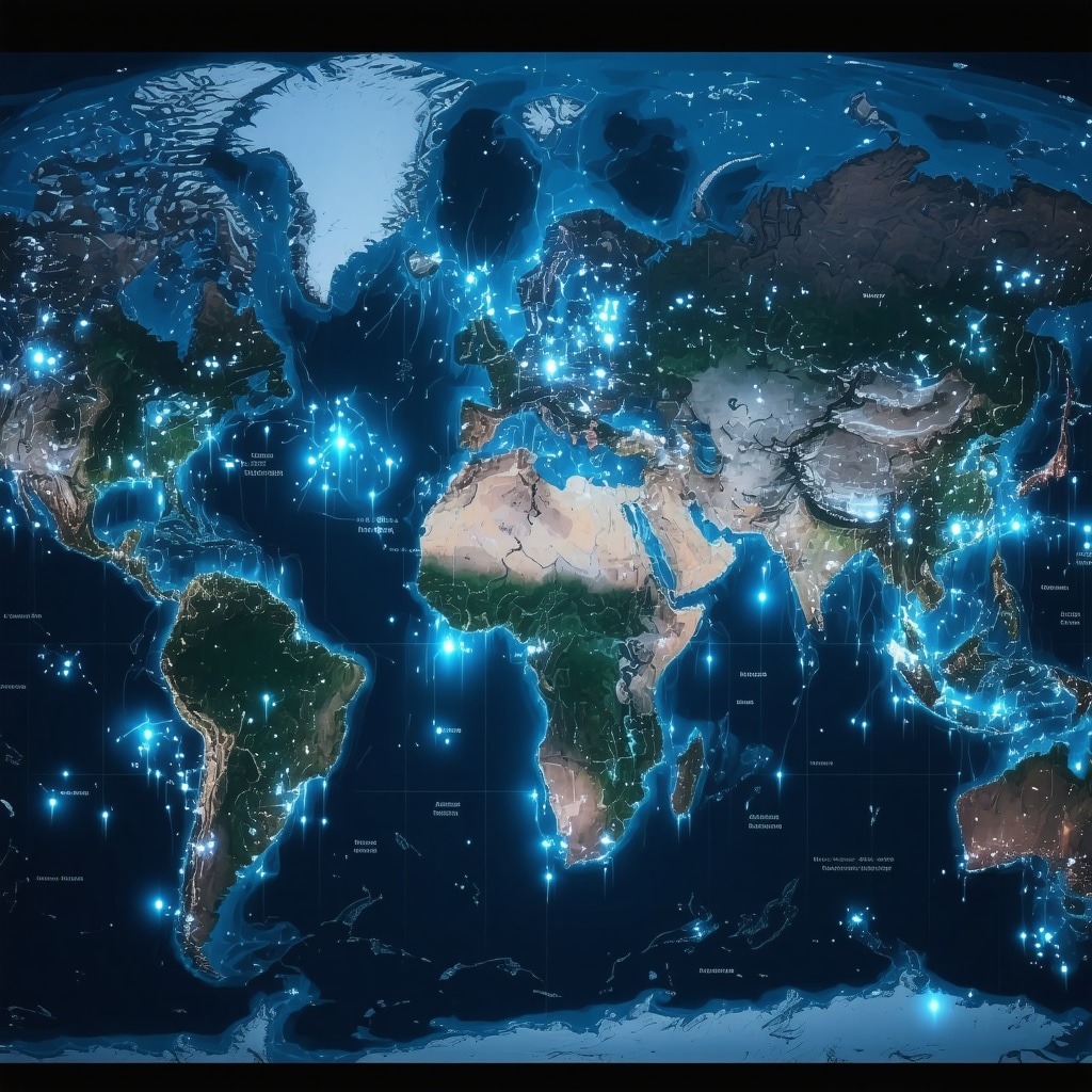 Futuristic digital map showing hyperlocal search zones with AI and AR overlays