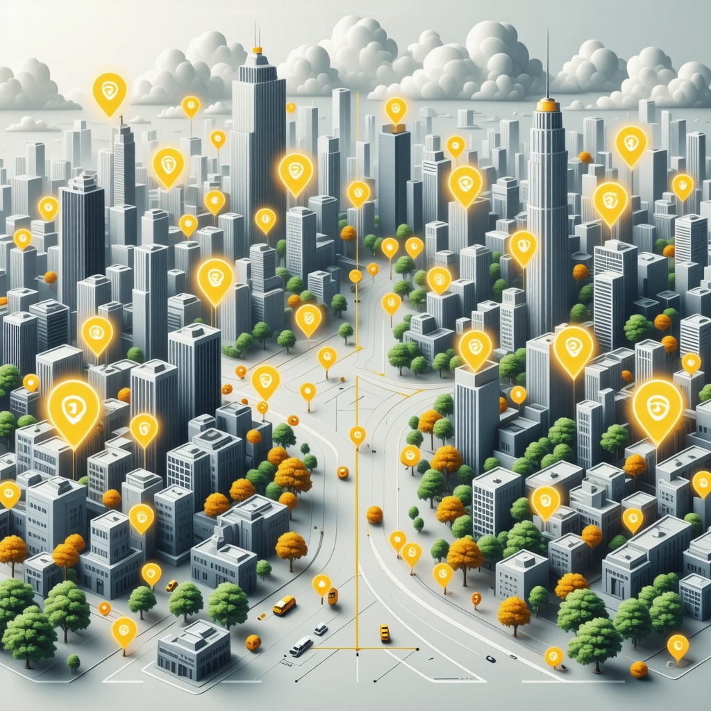 Augmented reality map overlay showing local business locations and user interaction