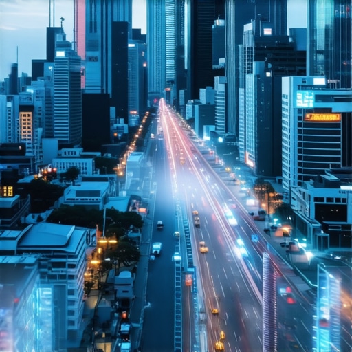 City skyline highlighting AI and AR integration for hyperlocal SEO.
