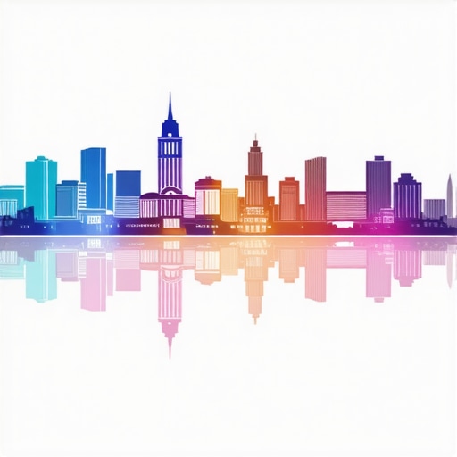 Community event with digital backlink representations and local landmarks