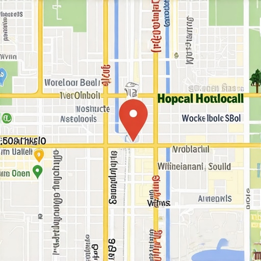 Map illustrating neighborhood landmarks and SEO keywords for local marketing.