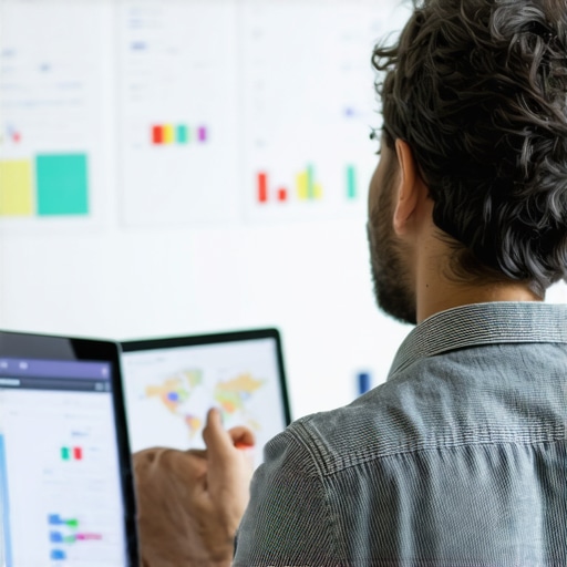 Business owner reviewing local SEO analytics on digital devices