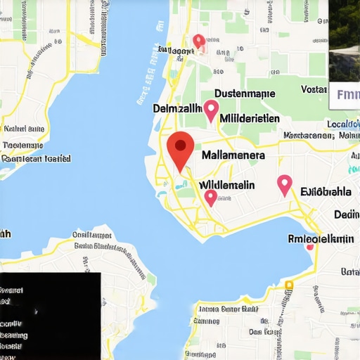 Digital map showing hyperlocal data points and search icons