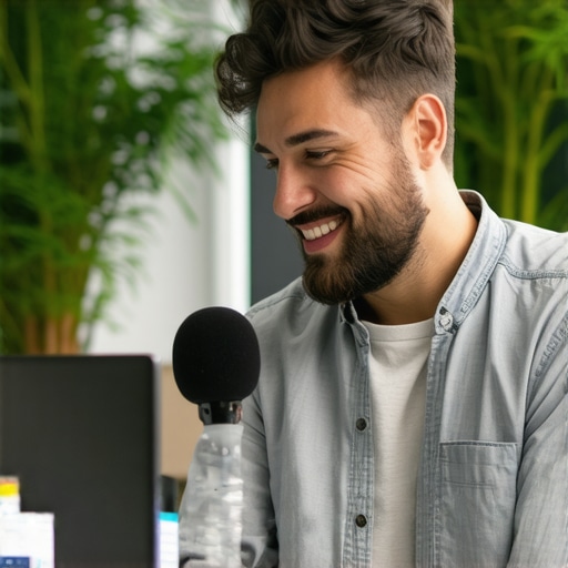 Business owner using AI and voice search optimization tools
