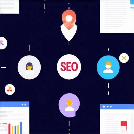 Infographic showing hyperlocal SEO techniques with analytics and community icons.