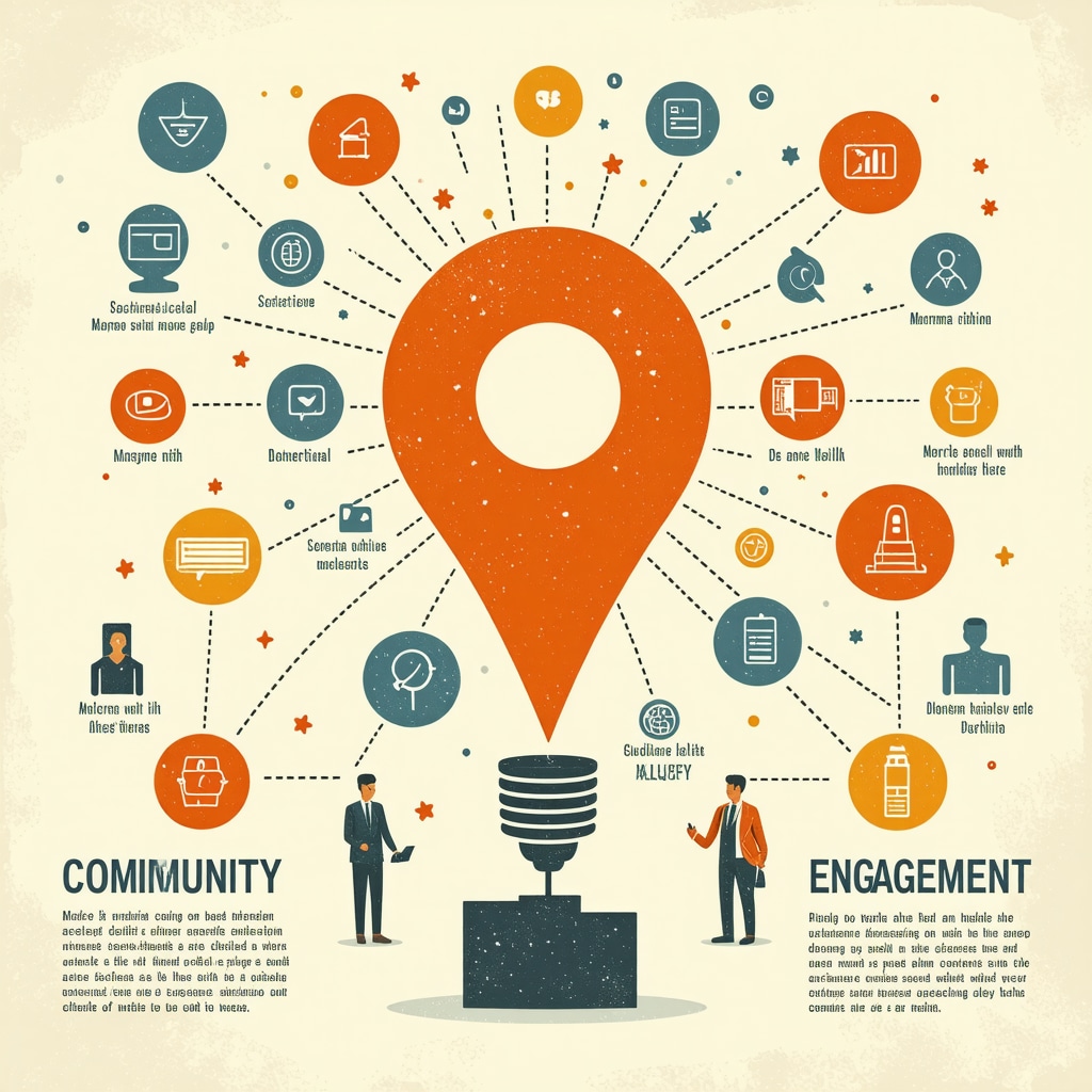 Illustration of hyperlocal SEO elements like micro-moments, schema markup, and community interaction.