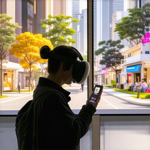 Futuristic neighborhood with AR and VR devices illustrating hyperlocal engagement