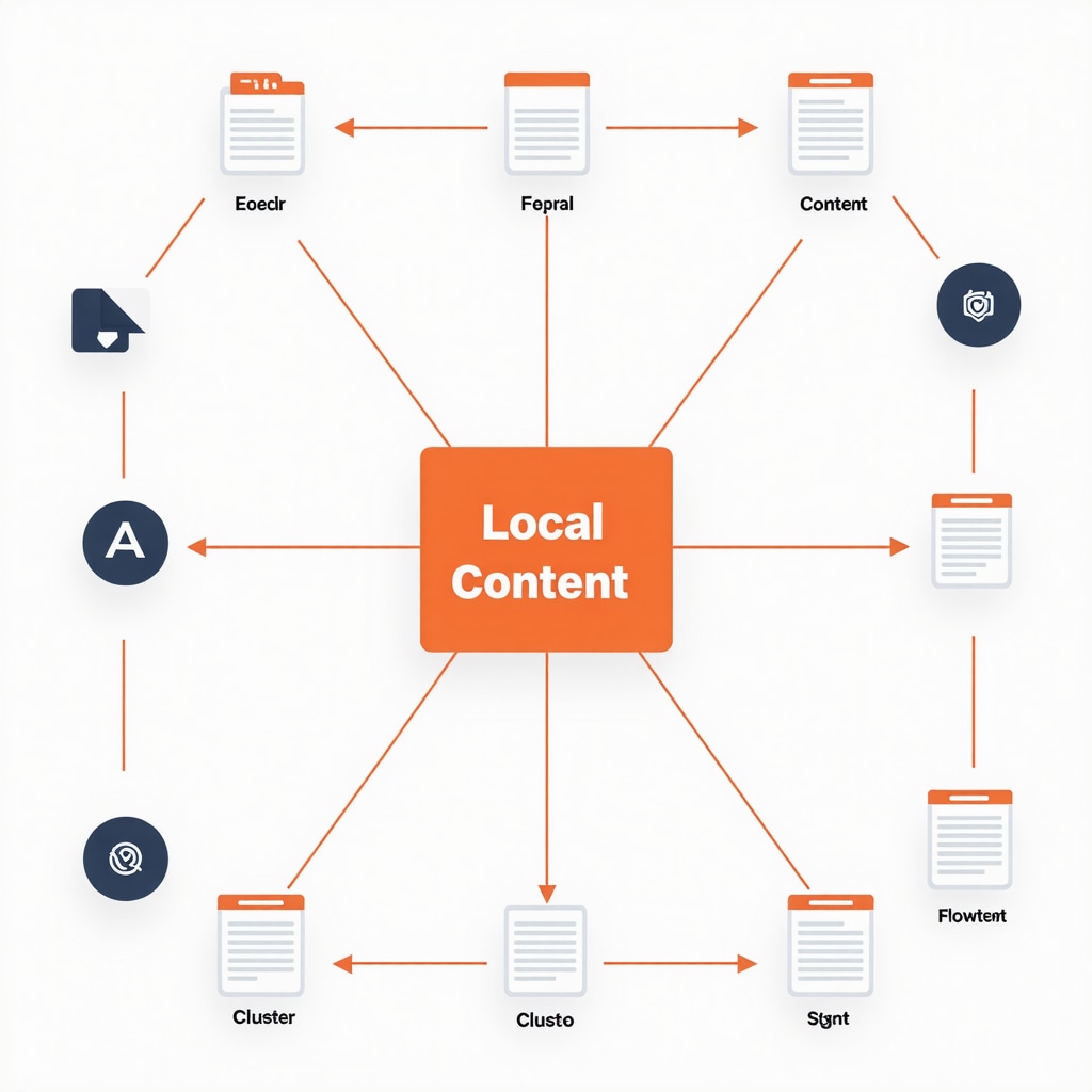 Diagram illustrating interconnected local content pages, keywords, and multimedia elements for SEO.