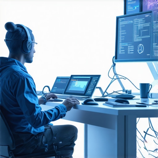 Futuristic workspace with AI analyzing backlinks for SEO