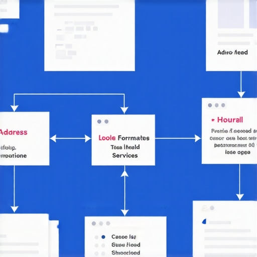 Diagram showing schema markup elements for local business listings.