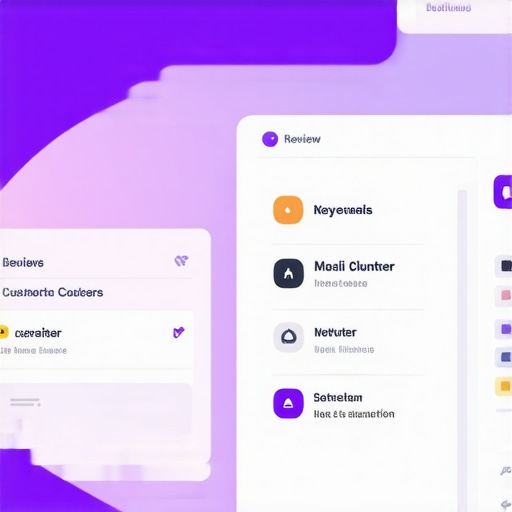 Futuristic interface displaying sentiment and keyword clusters in customer reviews for local SEO