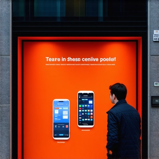 Futuristic storefront with AI signage and augmented reality features