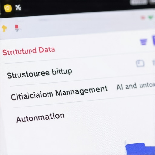 Digital device screen with structured data markup and citation management tools, illustrating AI-driven SEO processes.