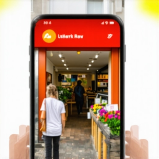 Augmented reality interface showcasing a local shop exterior