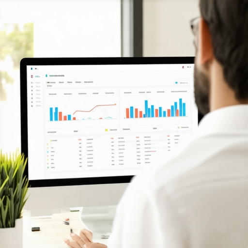Business owner reviewing local data analytics dashboard on computer