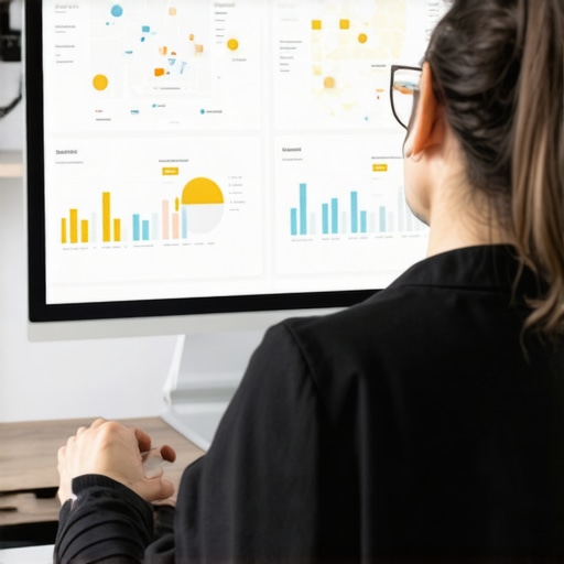 Business owner reviewing local SEO analytics with charts and maps