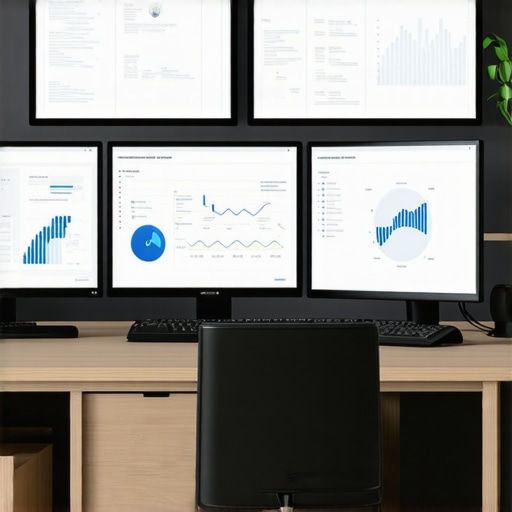 Digital marketing workspace showcasing AI analytics and schema markup diagrams.