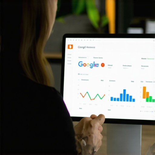 Business owner reviewing Google My Business analytics on a digital dashboard