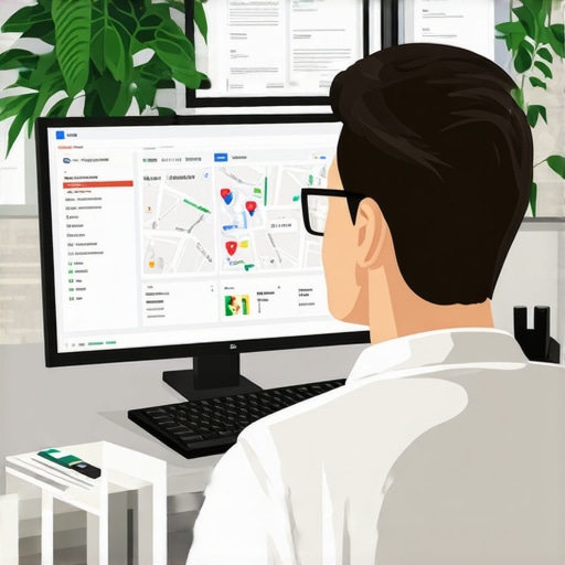 Business owner reviewing local SEO analytics and Google Maps performance on a digital dashboard.