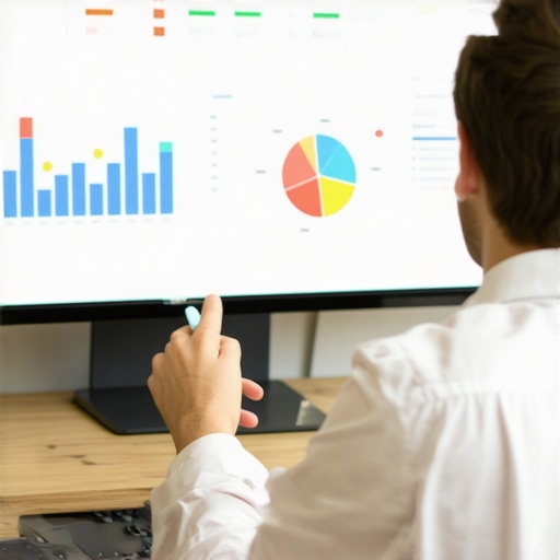 Business owner reviewing SEO analytics dashboard with charts and graphs