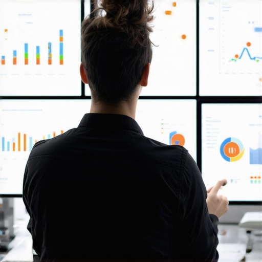 Digital marketing strategist reviewing local SEO and GMB performance data on multiple screens.