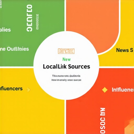 Infographic showing various sources of backlinks for local SEO including directories, media, influencers, and community sites.