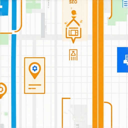 Digital map with data layers, analytics icons, and AI symbols illustrating advanced local SEO techniques.