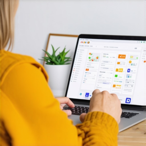 Business owner designing GMB posts on laptop for local SEO