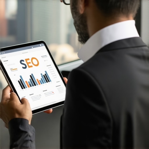 Business owner reviewing local SEO analytics on a tablet