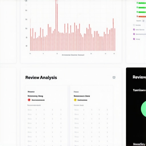 Graphical dashboard displaying review sentiment and volume trends