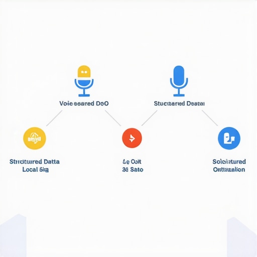 Diagram showing how voice search optimization connects with local SEO efforts and structured data