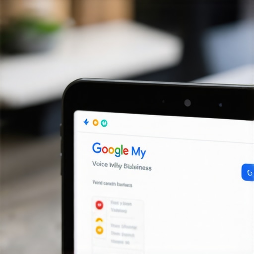 Business owner optimizing GMB profile with voice search keywords.