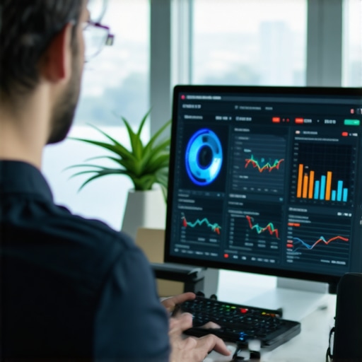 Business owner analyzing AI-driven local SEO data on a digital dashboard