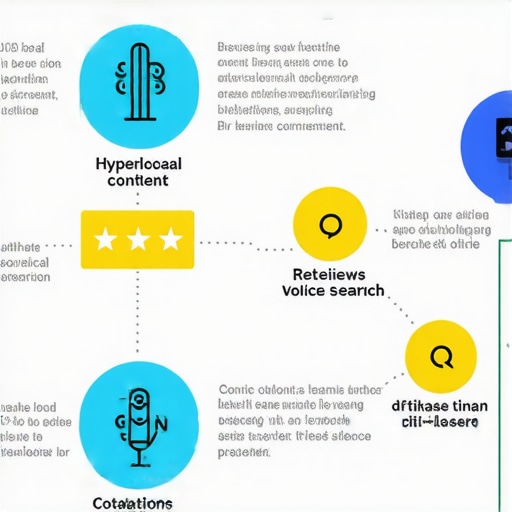 Hyperlocal SEO Ecosystem Infographic Infographic showing the integration of hyperlocal content, reviews, citations, and voice search in local SEO