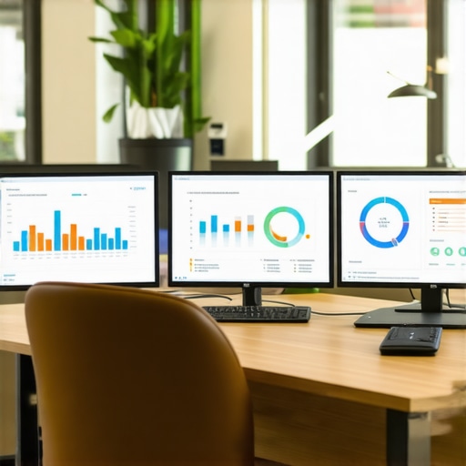 Business analytics screens showing AI and SEO data trends