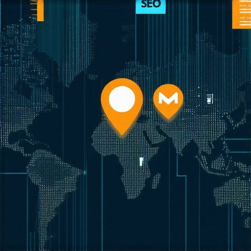 Data Analytics and Local SEO Optimization Digital map with SEO metrics and analytics for local businesses.