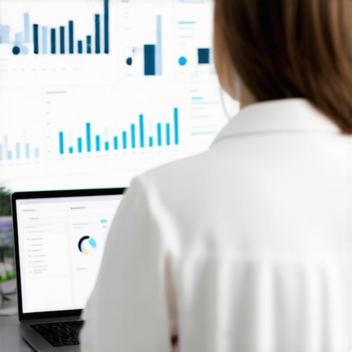 Business owner reviewing local search performance metrics on digital dashboards.