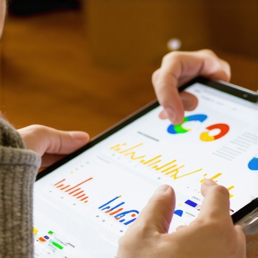 Person studying local SEO analytics on tablet, highlighting niche keyword strategies.