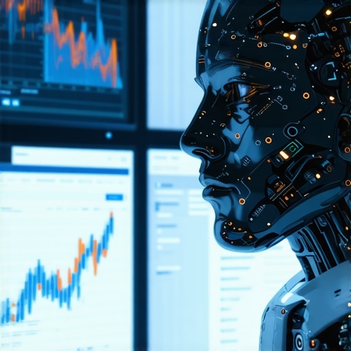 AI analyzing local SEO data on futuristic digital screens.