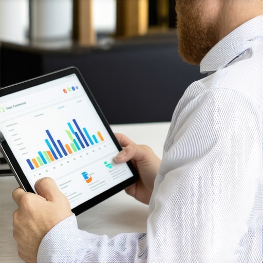 Business owner reviewing SEO metrics on tablet for local niche dominance.