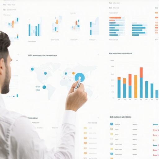 Business analyst reviewing local SEO performance metrics on a digital dashboard.