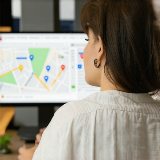 Business owner reviewing Google Maps rankings with data visualizations.