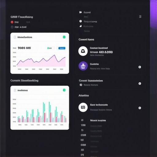 Dashboard displaying GMB engagement metrics and content pipelines.