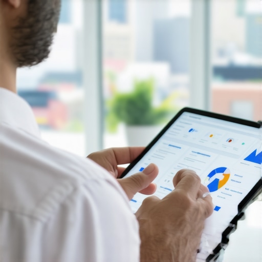 Business owner reviewing local SEO data on tablet