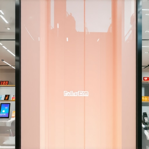 Next-Gen Local SEO Visuals Futuristic storefront with augmented reality and smart devices enhancing local marketing.