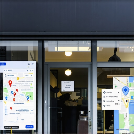 Optimizing Local Business for Google Maps A storefront with digital SEO icons representing Google Maps ranking and local SEO strategies