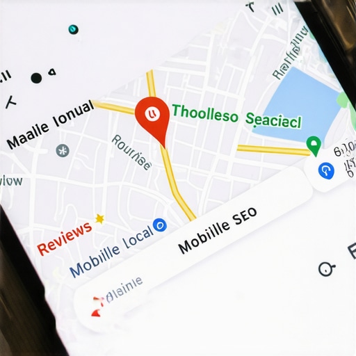 Smartphone screen showing local business search results with map and reviews.