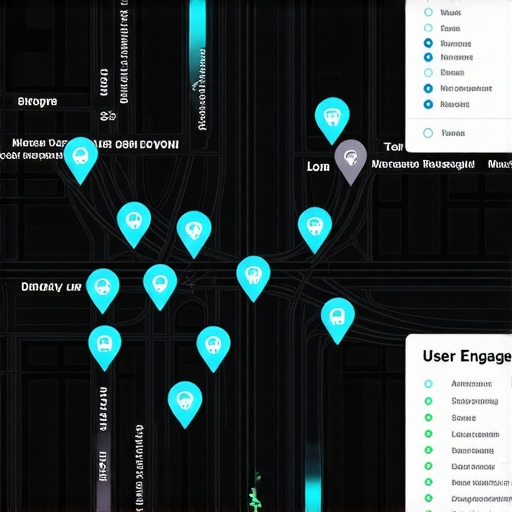 A city map with highlighted zones representing key micro-moment locations for local search engagement.