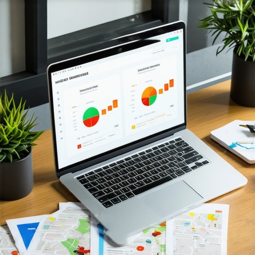 Advanced Local SEO Dashboard Laptop screen showing local SEO analytics with maps and graphs.
