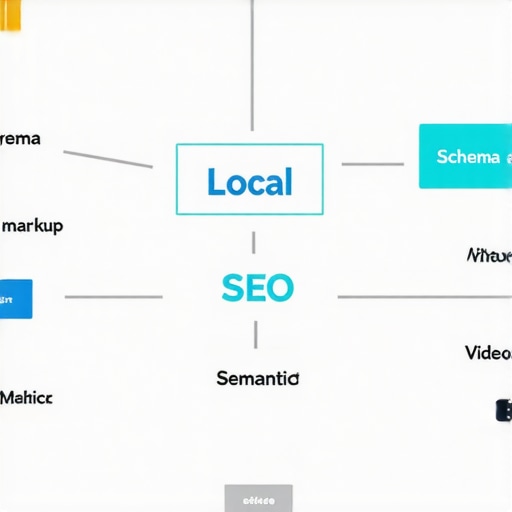 Infographic illustrating key components of modern local SEO techniques, including schema markup, video content, and semantic search.